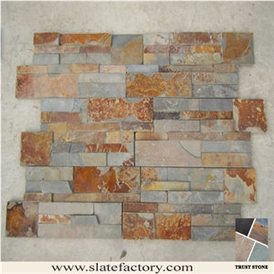 Multicolor Ledgestone Wall Veneer, Rustic Slate Cultured Stone Cladding, Rusty Slate Stone Veneer