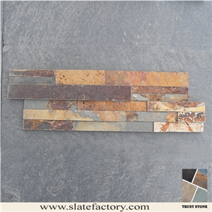 Multicolor Slate Thin Ledgerstone Veneer, Cultured Stone Pattern Wall Cladding, Ledger Stacked Stone Veneer