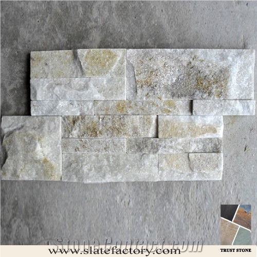 White Quartzite Ledger Stone Wall Panel,Cultured Stone Wall Cladding, Ledger Stacked Stone Veneer, Thin Ledgestone Veneer