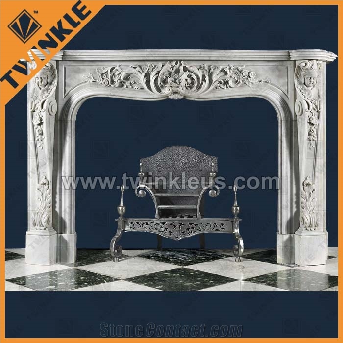 Carved Flowery Fireplace Surround, Arbescato White Marble Fireplace Surround
