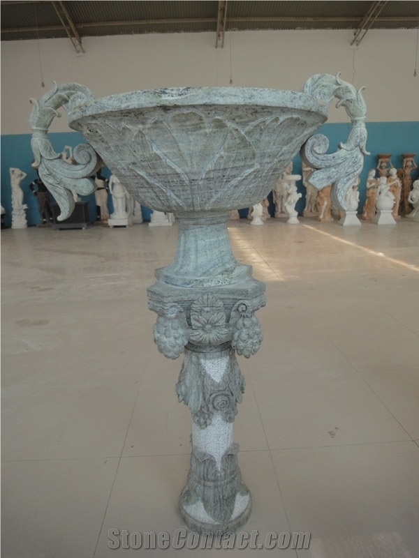 Marble Stone Decorative Planter, Pingshan Green Marble Planter