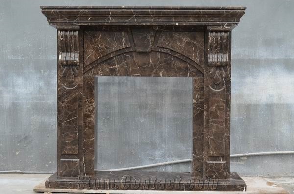 Stone Fireplace from China Factory, Emperador Dark Brown Marble Fireplace