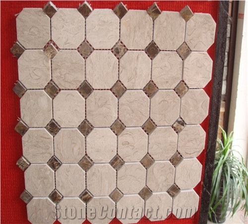 Octagonal Beige Marble Mosaic Tile
