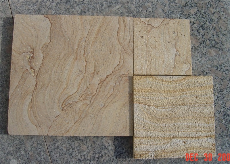 3851 Wooden Vein Sandstone, China Yellow Sandstone Slabs & Tiles
