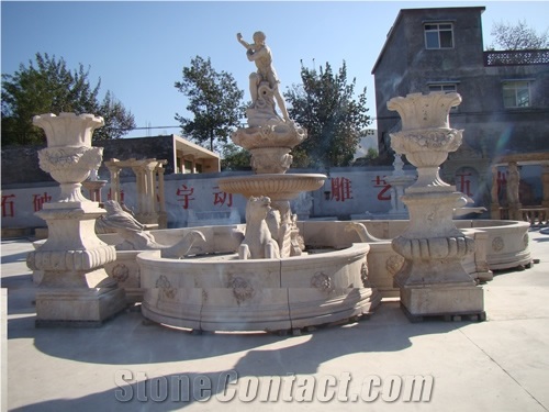 Large Statuary Garden Fountain 2014, Beige Marble Garden Fountain