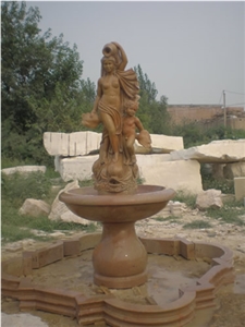 Large Statuary Garden Fountain, Beige Limestone Garden Fountain