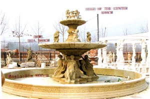 Marble Large Statuary Garden Fountain, Yellow Marble Garden Fountain