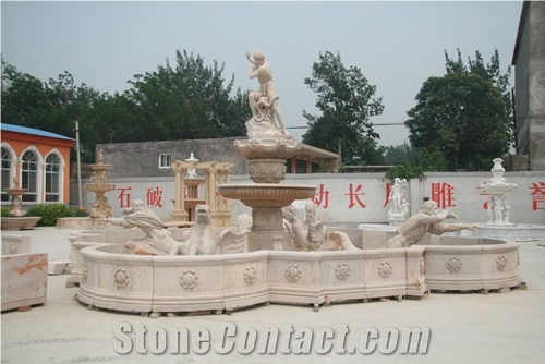 Marble Large Statuary Garden Fountain, Pink Marble Garden Fountain