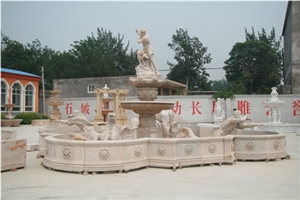Marble Large Statuary Garden Fountain, Pink Marble Garden Fountain