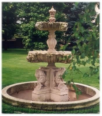 Marble Large Statuary Garden Fountain, Brown Marble Garden Fountain