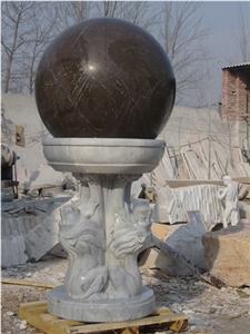Stone Rolling Sphere Water Marble Fountain, Brown Marble Fountain