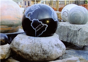 Stone Rolling Sphere Water Marble Fountain, Black Marble Fountain