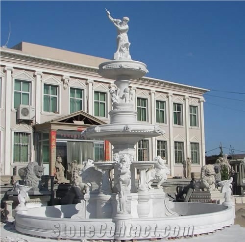 White Marble Large Statuary Garden Fountain