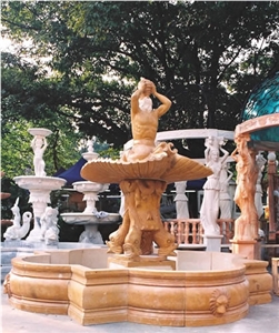 Yellow Marble Large Statuary Garden Fountain