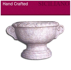 Hand Crafted Flower Pot, Perlato Sicilia Beige Limestone