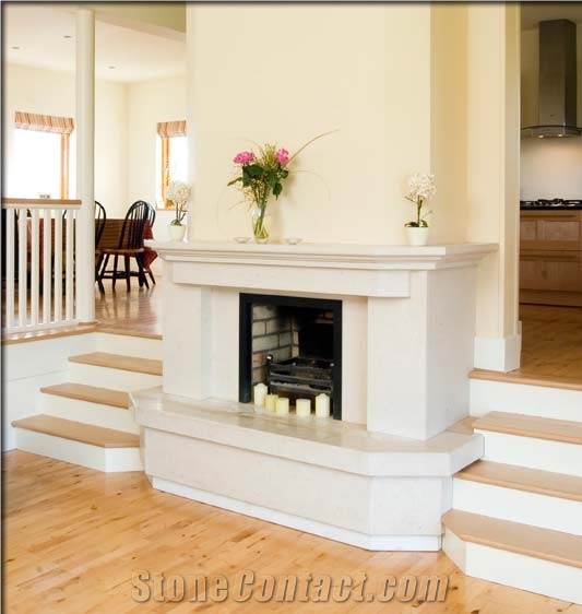 Cream Limestone And Rosa Aurora Marble Fireplace Beige