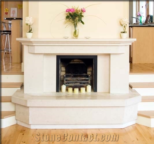 Cream Limestone And Rosa Aurora Marble Fireplace Beige Limestone