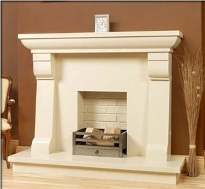 Crema Marfil Shannon Fireplace, Beige Marble