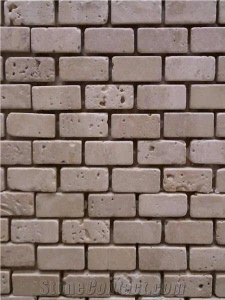Light Tumbled Travertine Brick Mosaic, Beige Travertine Brick Mosaic