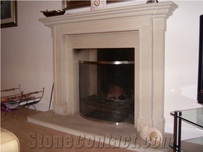 Limestone Fireplace with Insert Fire, Branco De Mos Beige Limestone