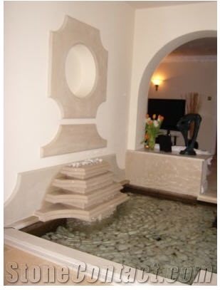 Quartz and Marble Indoor Water Feature, Crema Marfil Beige Marble Home Decor