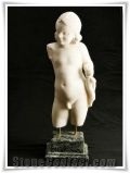 Child Holding a Rabbit, White Marble Sculpture, Statue