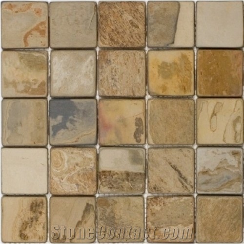 Indian Autumn Slate Gauged 2x2 Mosaic Brown Slate From United