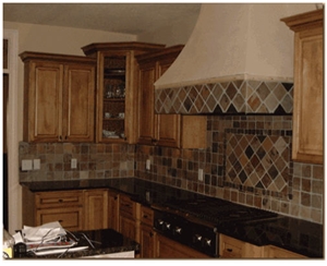 Granite Kitchen Countertops, Travertine Backspash