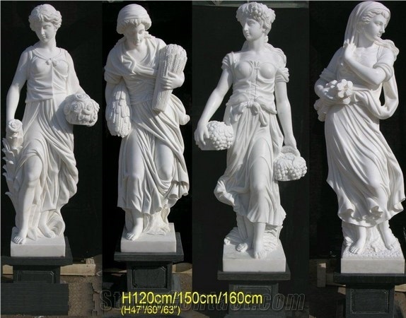 "Four Season" Women White Marble Stone Carvings