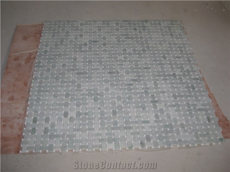 Ming Green Mix White Marble Basketweave Mosaic