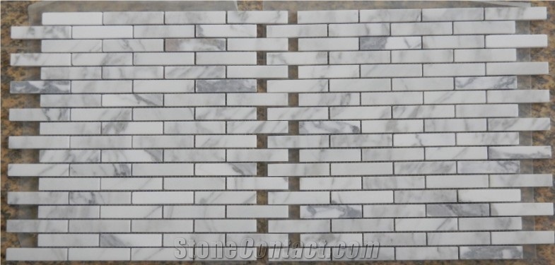 Strip White Marble Mosaic, Calacatta White Marble Mosaic