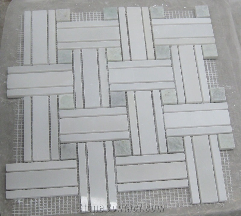 White Mosaic Strip Mosaic, Royal Pure White Marble Strip Mosaic