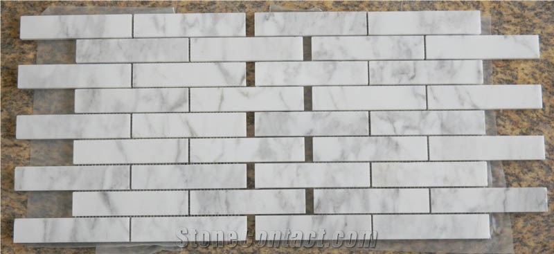 White Mosaic Strip Mosaic, Royal Pure White Marble Strip Mosaic