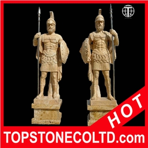Ancient Warriors Marble Sculpture, Yellow Marble Sculpture