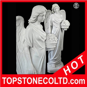 Angel with Flowers Marble Statue, White Marble Statue