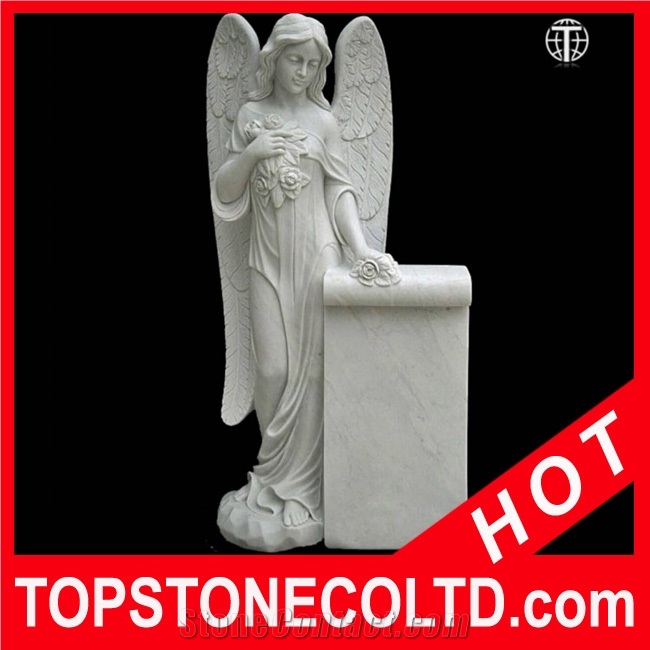 Angel with Scroll Marble Statue, White Marble Statue
