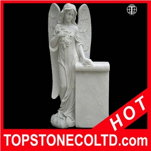 Angel with Scroll Marble Statue, White Marble Statue