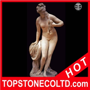 Bathing Female Marble Statue, Beige Marble Statue