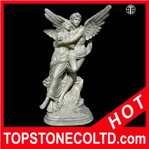 Female and Male Angel Statue, Grey Marble Statue