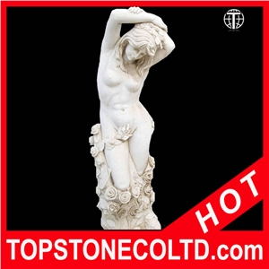 Female with Roses Marble Statues, White Marble Statues