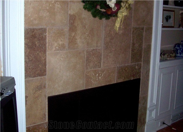 Fireplace Reface Project Noce Brown Travertine Fireplace From