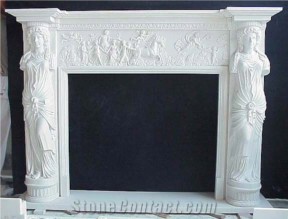 Carved Fireplaces, Afyon White Marble Fireplaces