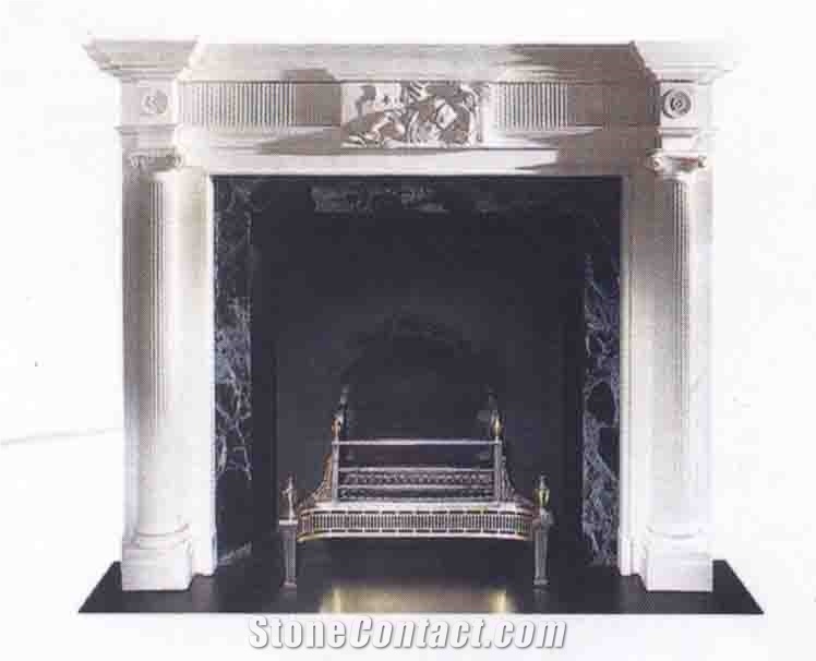 Carved Fireplaces, Afyon White Marble Fireplaces