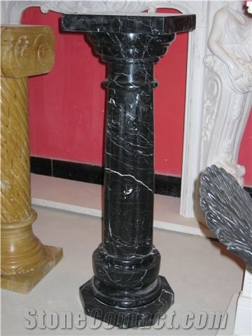 China Nero Marquina Pedestal Column, China Nero Marquina Black Marble Pedestal Column