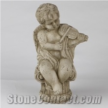 Garden Statue Angel Playing Violin, White Marble Statue