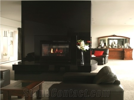 absolute black granite fireplace surround