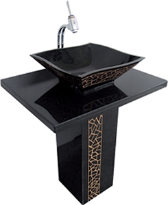 Absolute Black Pedestal Wash Basin, Black Granite Wash Basin