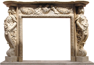 Beige Limestone Fireplace
