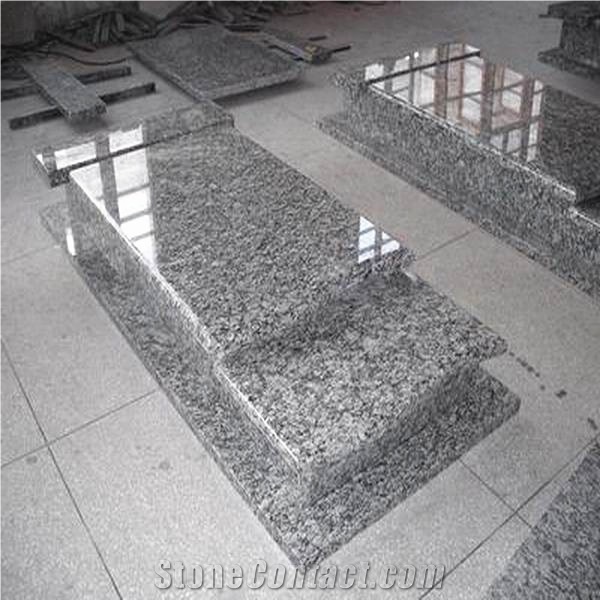Sea Wave Flower Tombstone, Chinese Stone Monument, Sea Wave Flower Grey Granite Tombstone