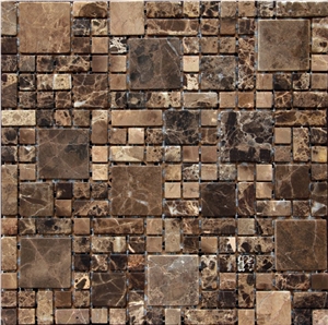 Marble Mosaci , Stone Mosiac , Marble Mosaic Tile, Dark Emperador Brown Marble Mosaic